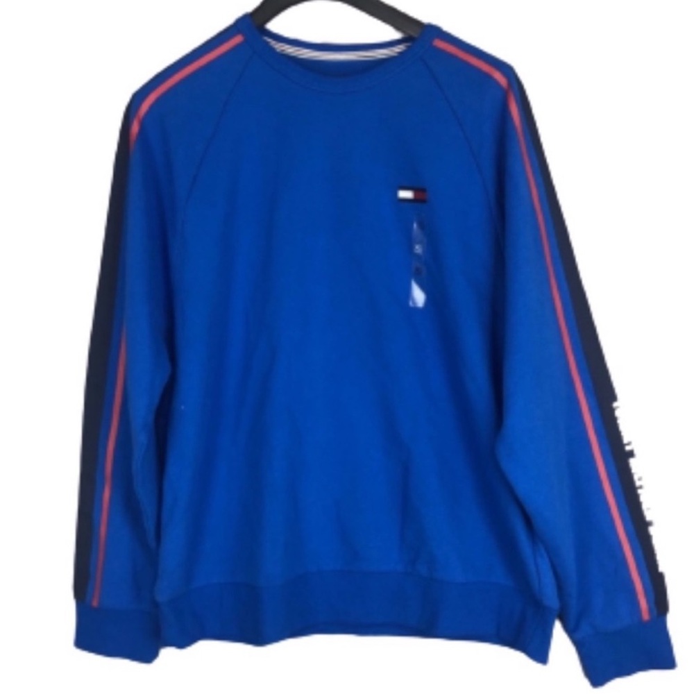 Tommy Hilfiger Blue Crewneck Sweater with Sporty Stripes NWT